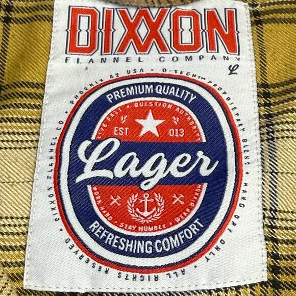 DIXXON Lager Flannel Shirt L Yellow Black White Plaid Workwear Western RARE - Picture 5 of 13